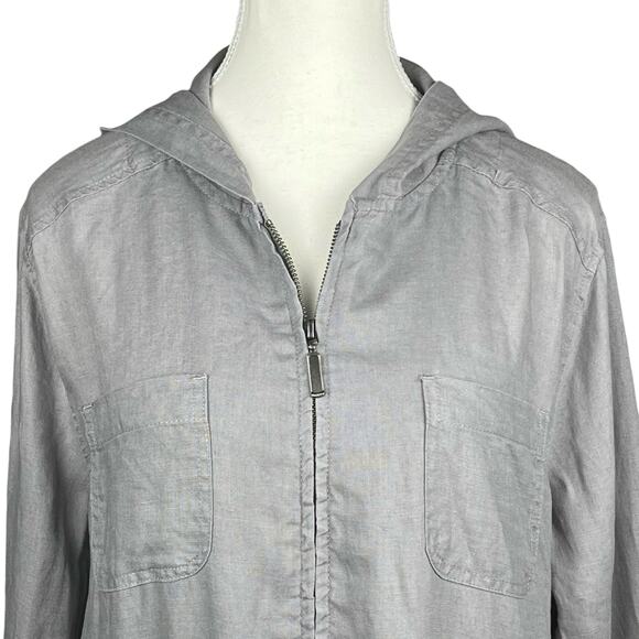 Linen‎ Coat Womens Large Gray Hooded Jacket Lightweight Drawstring Casual Coat - Picture 2 of 7